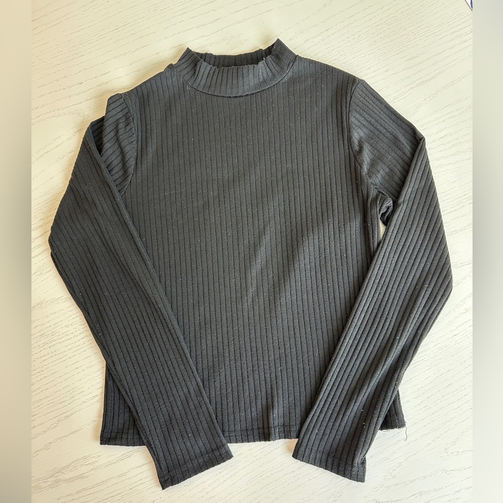 Miss Selfridge Black Ribbed Mock Neck Cropped Fitted Long Sleeve in Size 8